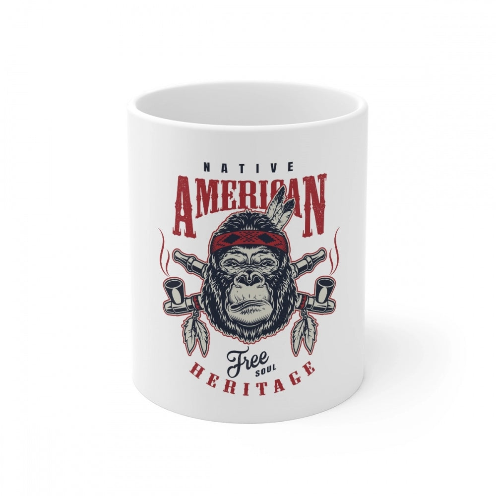 Ceramic Gorila Desing Printed Coffee Mug (Color: White, Capacity:330ml)