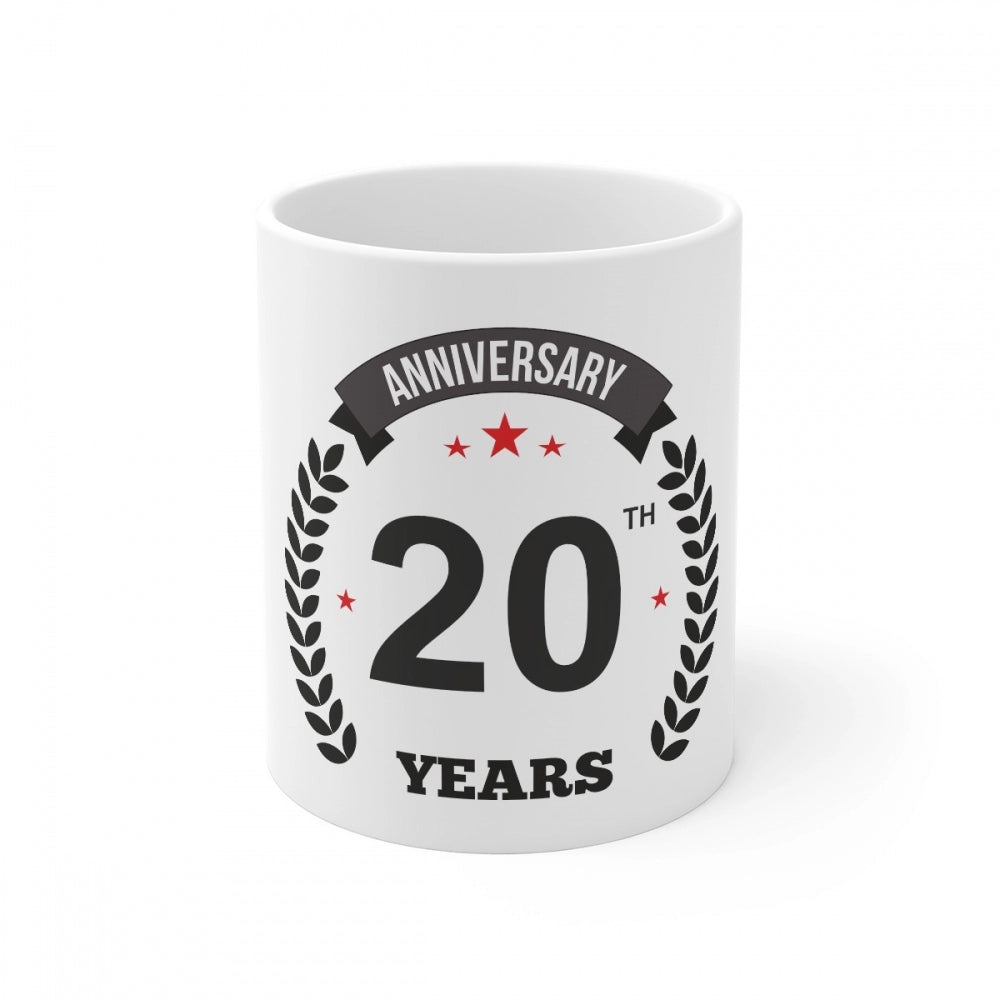 Ceramic 20th Anniversary Printed Coffee Mug (Color: White, Capacity:330ml)
