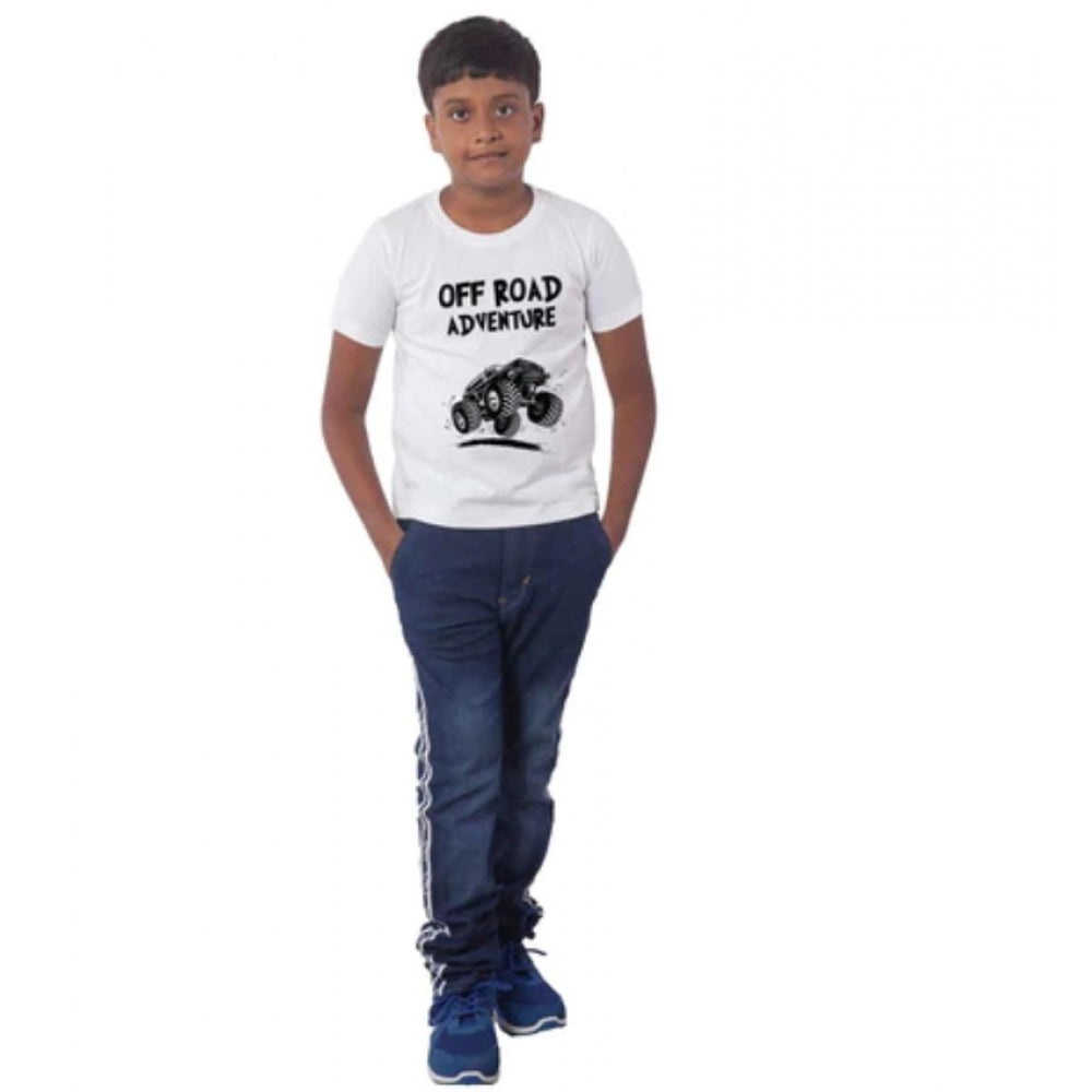 Boys Cotton Off Road Adventure Half Sleeve TShirt (White)