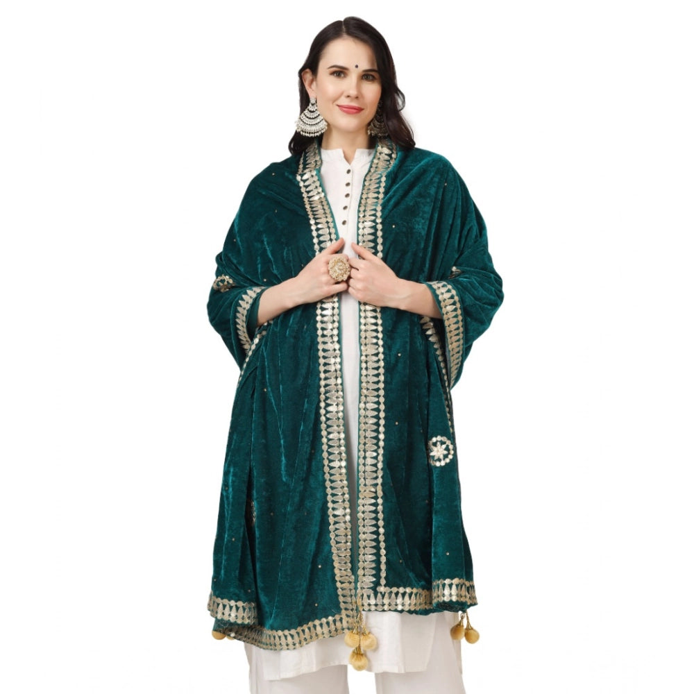 Women's Velvet Gotta Patti Dupatta (Dark Green, Length: 2.25 to 2.50 Mtr)