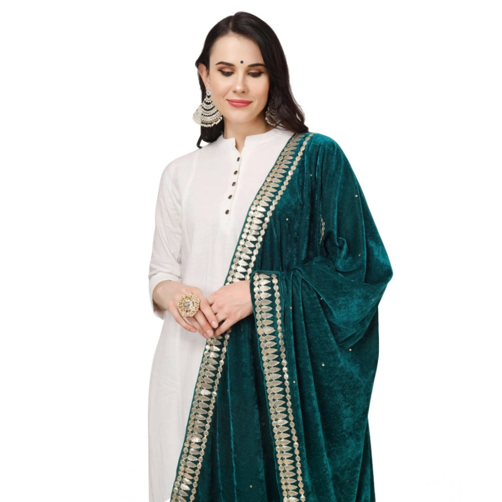 Women's Velvet Gotta Patti Dupatta (Dark Green, Length: 2.25 to 2.50 Mtr)