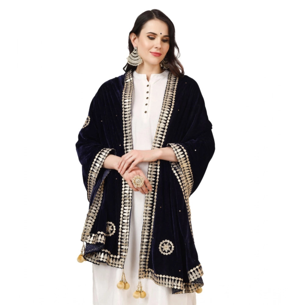 Women's Velvet Gotta Patti Dupatta (Blue, Length: 2.25 to 2.50 Mtr)