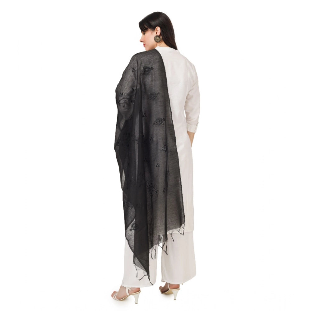 Women's Cotton Embroidered Dupatta (Black, Length: 2.25 to 2.50 Mtr)