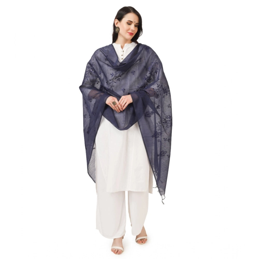 Women's Cotton Embroidered Dupatta (Dark Blue, Length: 2.25 to 2.50 Mtr)