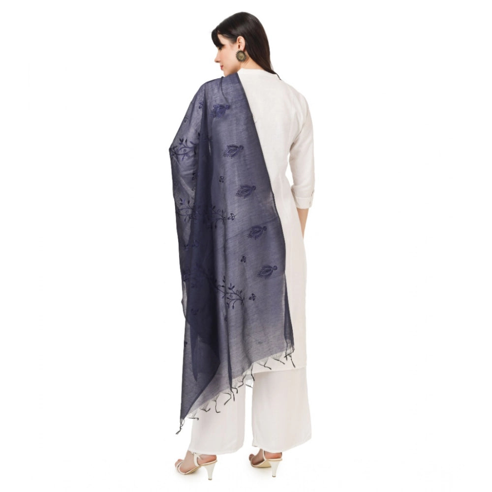 Women's Cotton Embroidered Dupatta (Dark Blue, Length: 2.25 to 2.50 Mtr)