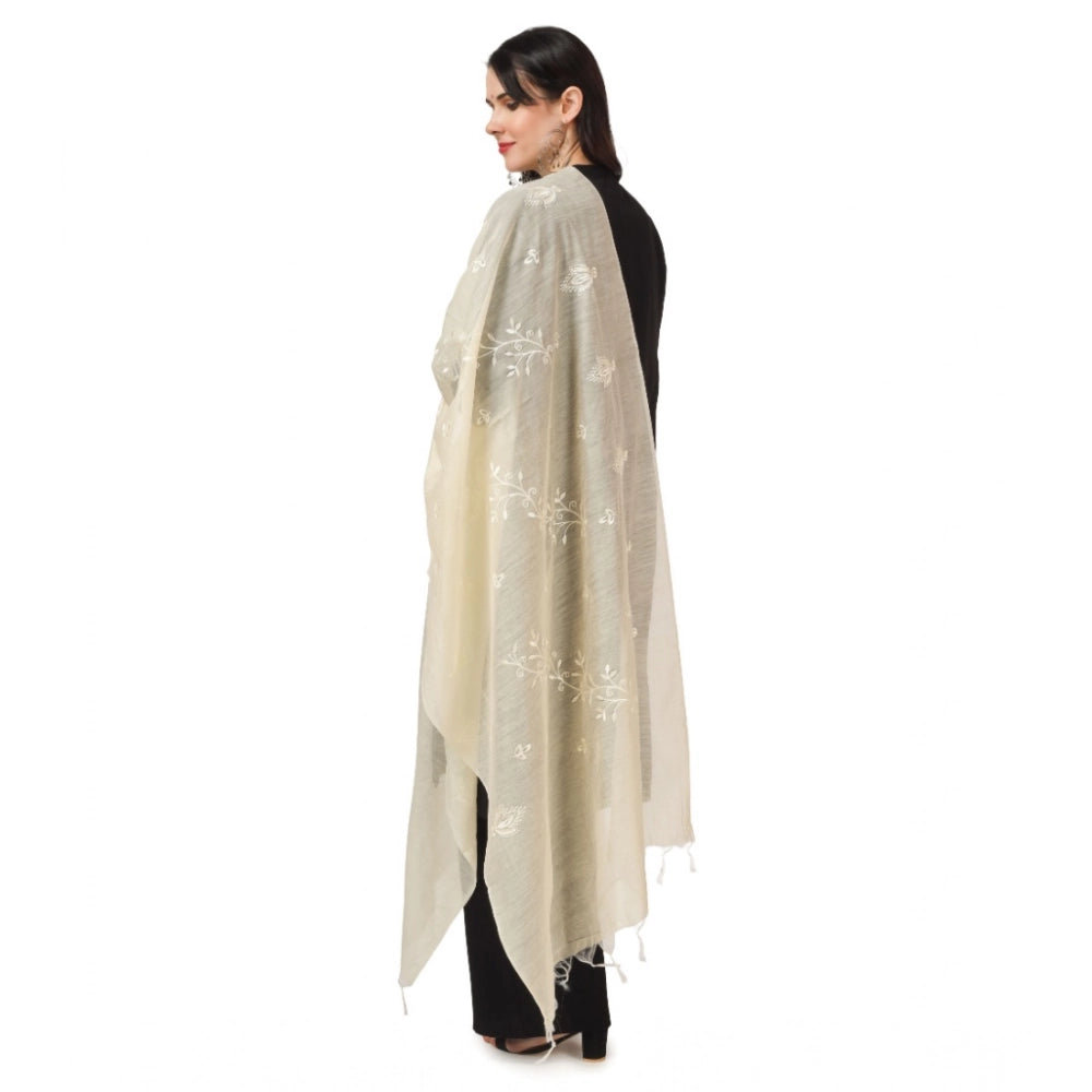 Women's Cotton Embroidered Dupatta (Off-White, Length: 2.25 to 2.50 Mtr)