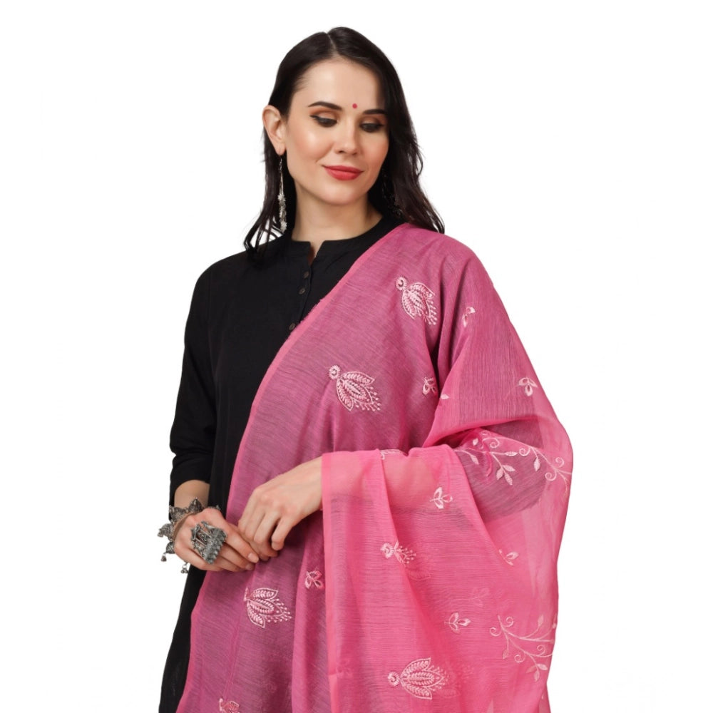 Women's Cotton Embroidered Dupatta (Pink, Length: 2.25 to 2.50 Mtr)
