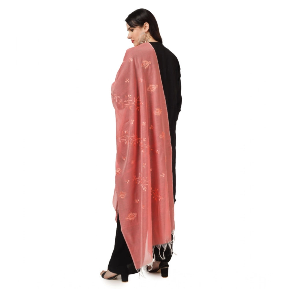 Women's Cotton Embroidered Dupatta (Peach, Length: 2.25 to 2.50 Mtr)