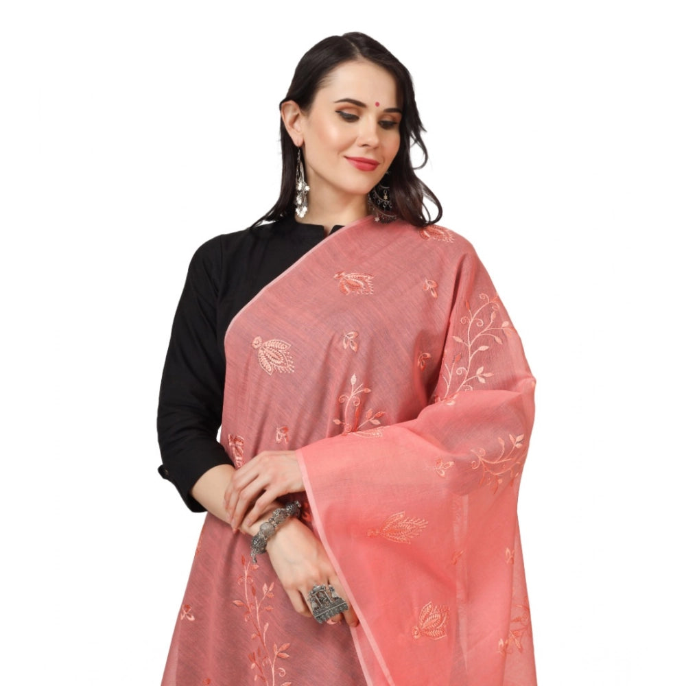 Women's Cotton Embroidered Dupatta (Peach, Length: 2.25 to 2.50 Mtr)