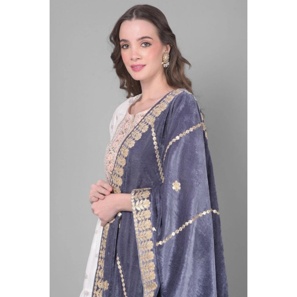 Women's Velvet Gotta Patti Dupatta (Grey, Length: 2.25 to 2.50 Mtr)