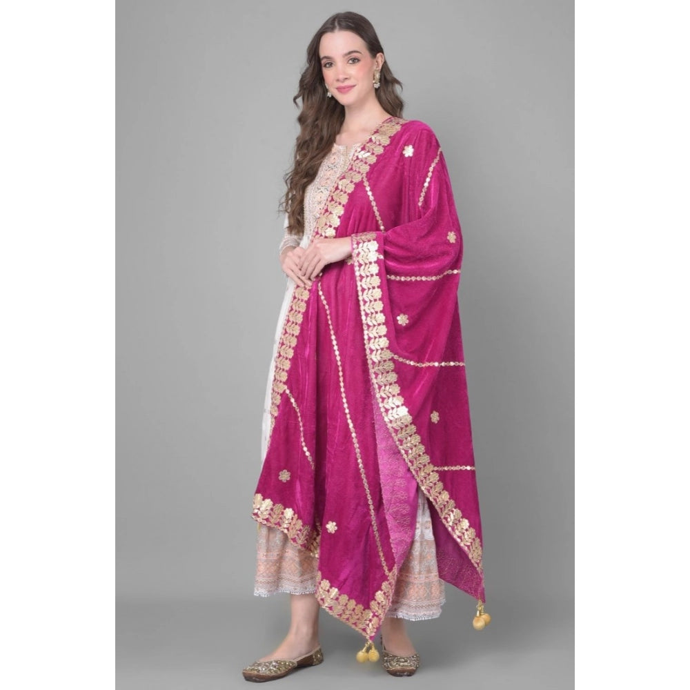 Women's Velvet Gotta Patti Dupatta (Purple, Length: 2.25 to 2.50 Mtr)
