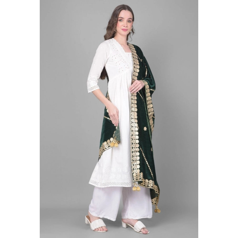 Generic Women's Velvet Gotta Patti Dupatta (Green, Length: 2.25 to 2.50 Mtr)