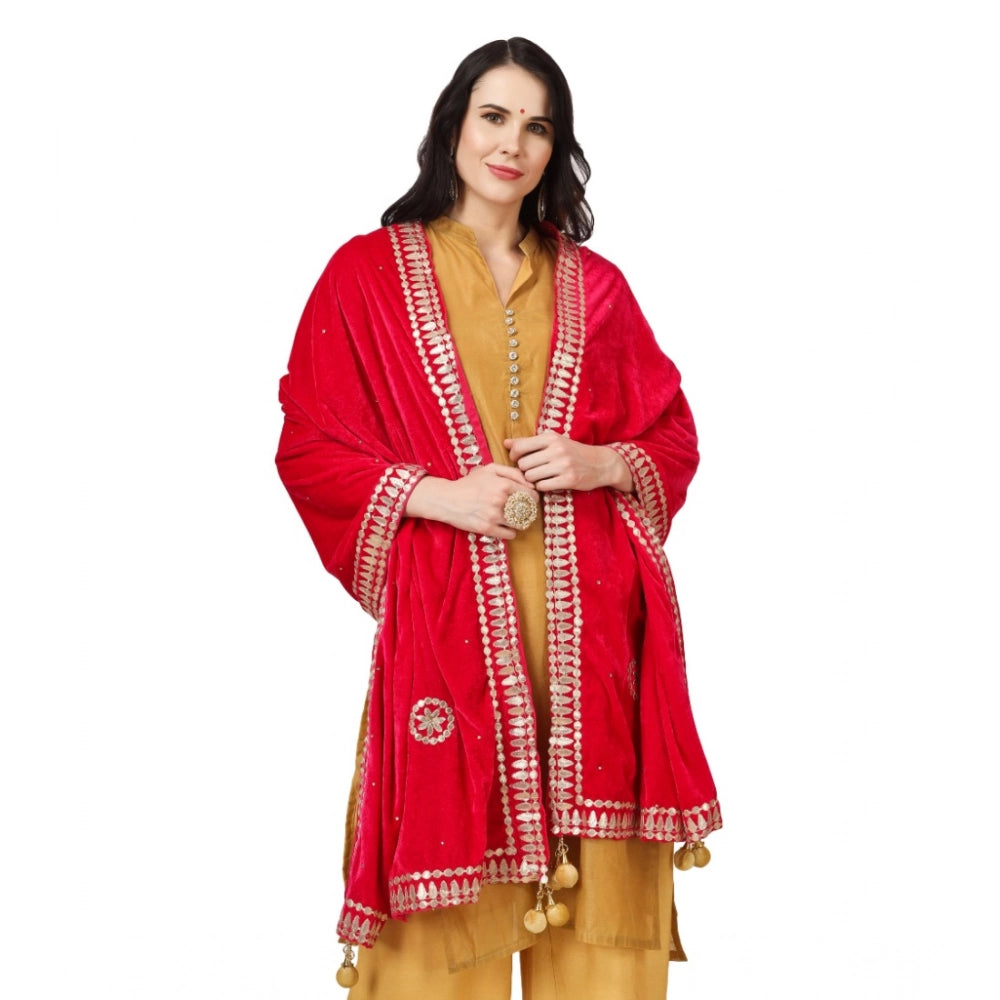 Women's Velvet Gotta Patti Dupatta (Pink, Length: 2.25 to 2.50 Mtr)
