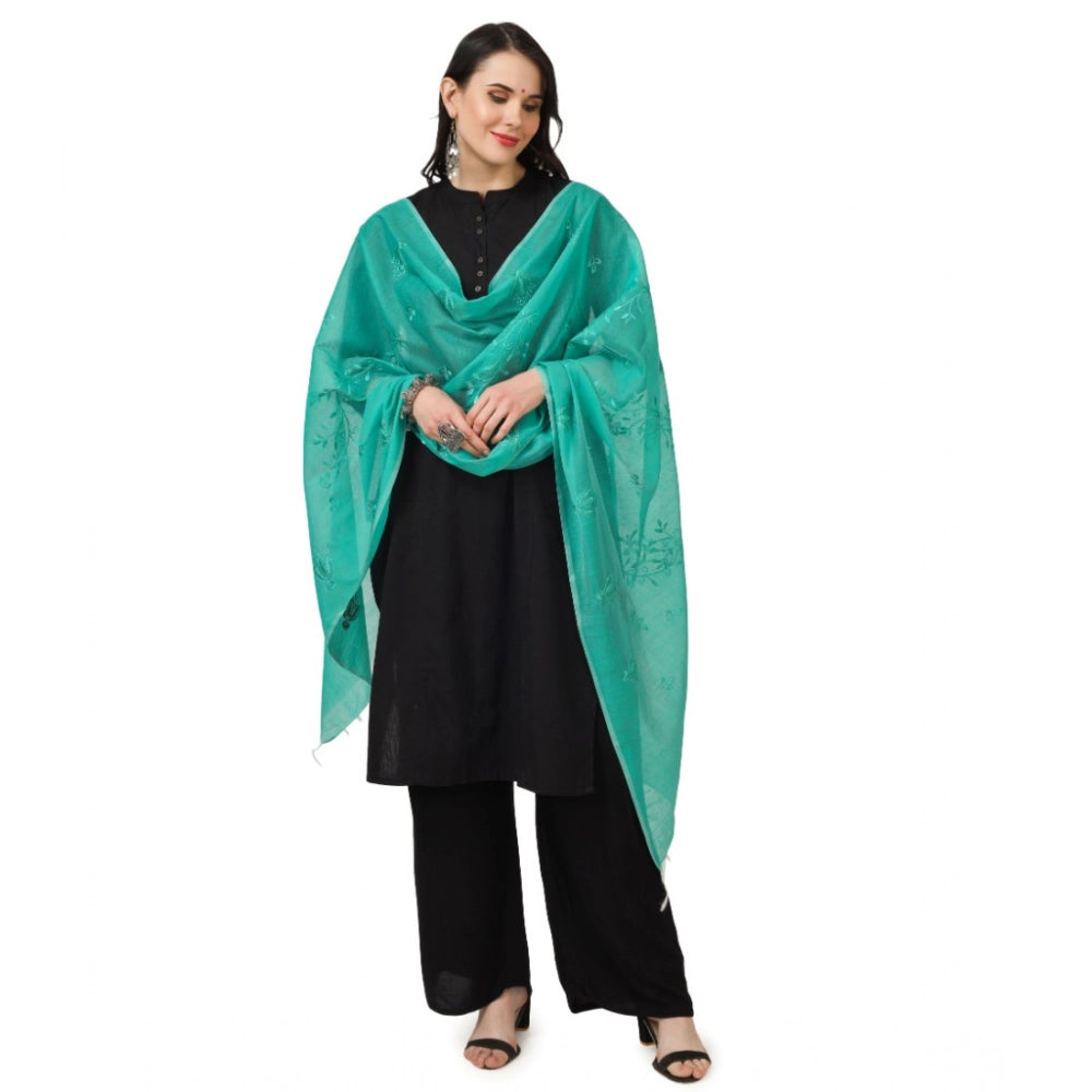 Women's Cotton Embroidered Dupatta (Turquoise, Length: 2.25 to 2.50 Mtr)