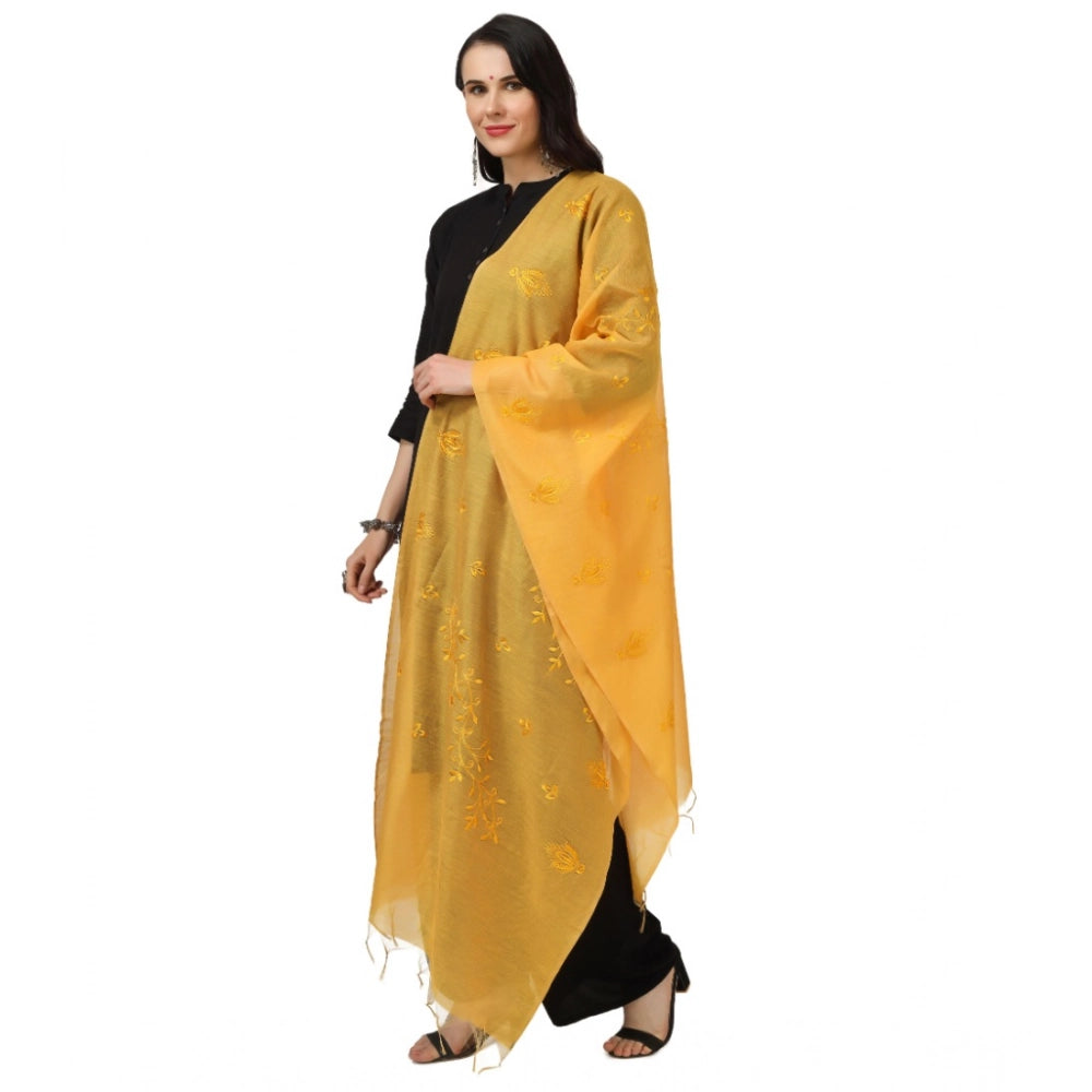 Women's Cotton Embroidered Dupatta (Yellow, Length: 2.25 to 2.50 Mtr)