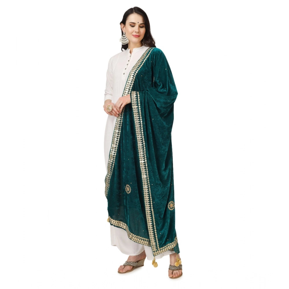 Women's Velvet Gotta Patti Dupatta (Dark Green, Length: 2.25 to 2.50 Mtr)