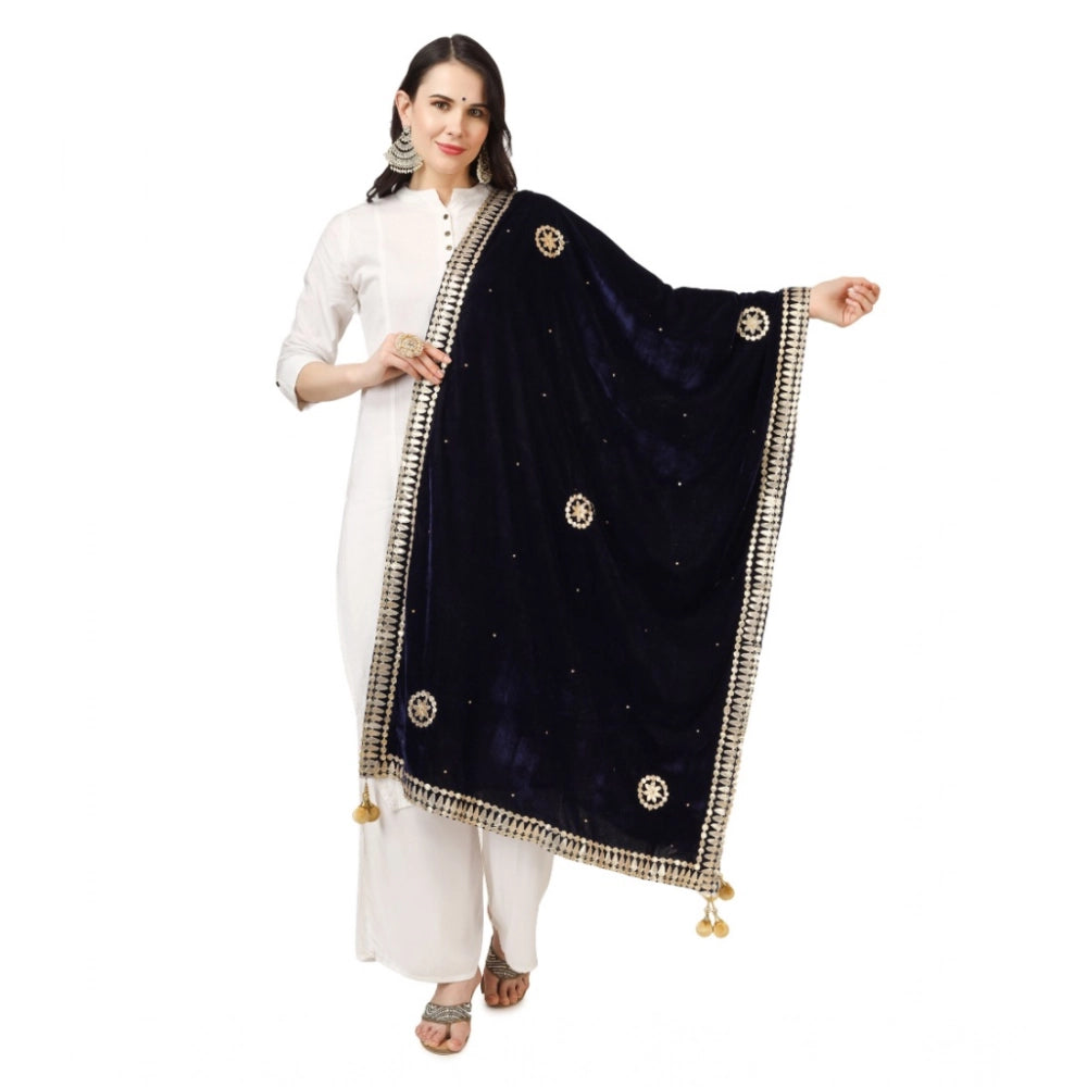 Women's Velvet Gotta Patti Dupatta (Blue, Length: 2.25 to 2.50 Mtr)