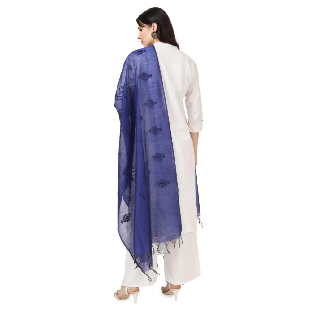 Women's Cotton Embroidered Dupatta (Blue, Length: 2.25 to 2.50 Mtr)