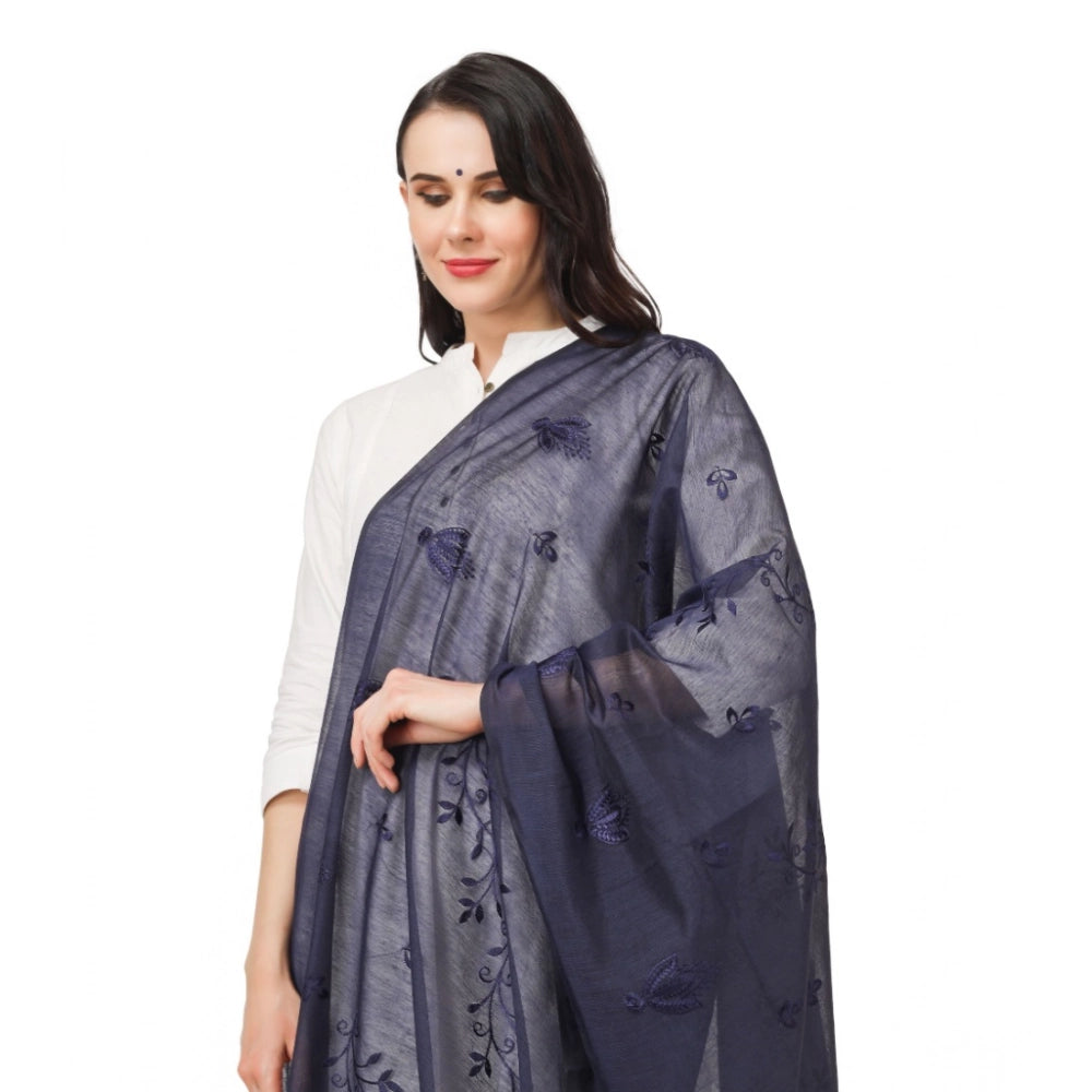 Women's Cotton Embroidered Dupatta (Dark Blue, Length: 2.25 to 2.50 Mtr)