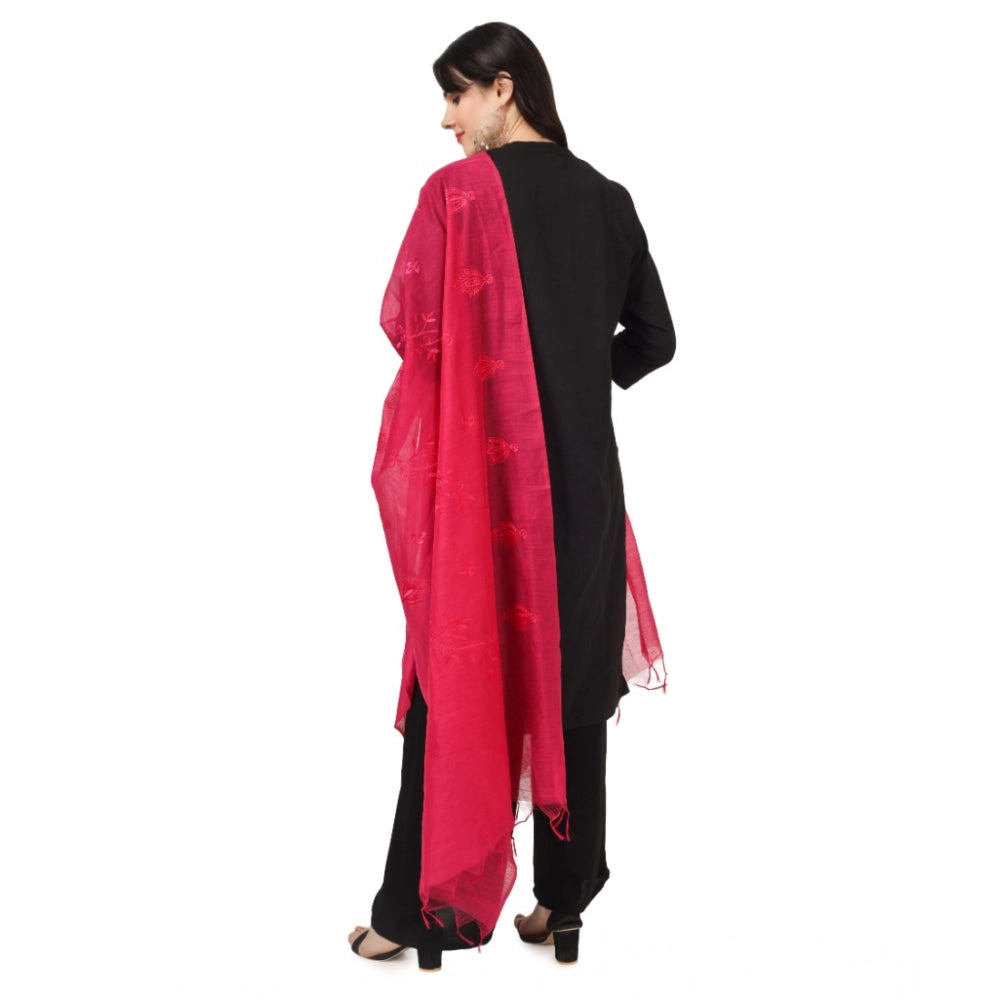 Women's Cotton Embroidered Dupatta (Maroon, Length: 2.25 to 2.50 Mtr)
