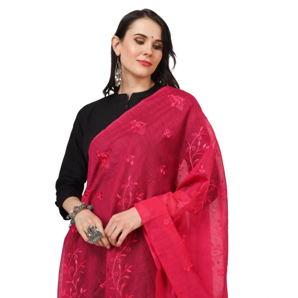Women's Cotton Embroidered Dupatta (Maroon, Length: 2.25 to 2.50 Mtr)