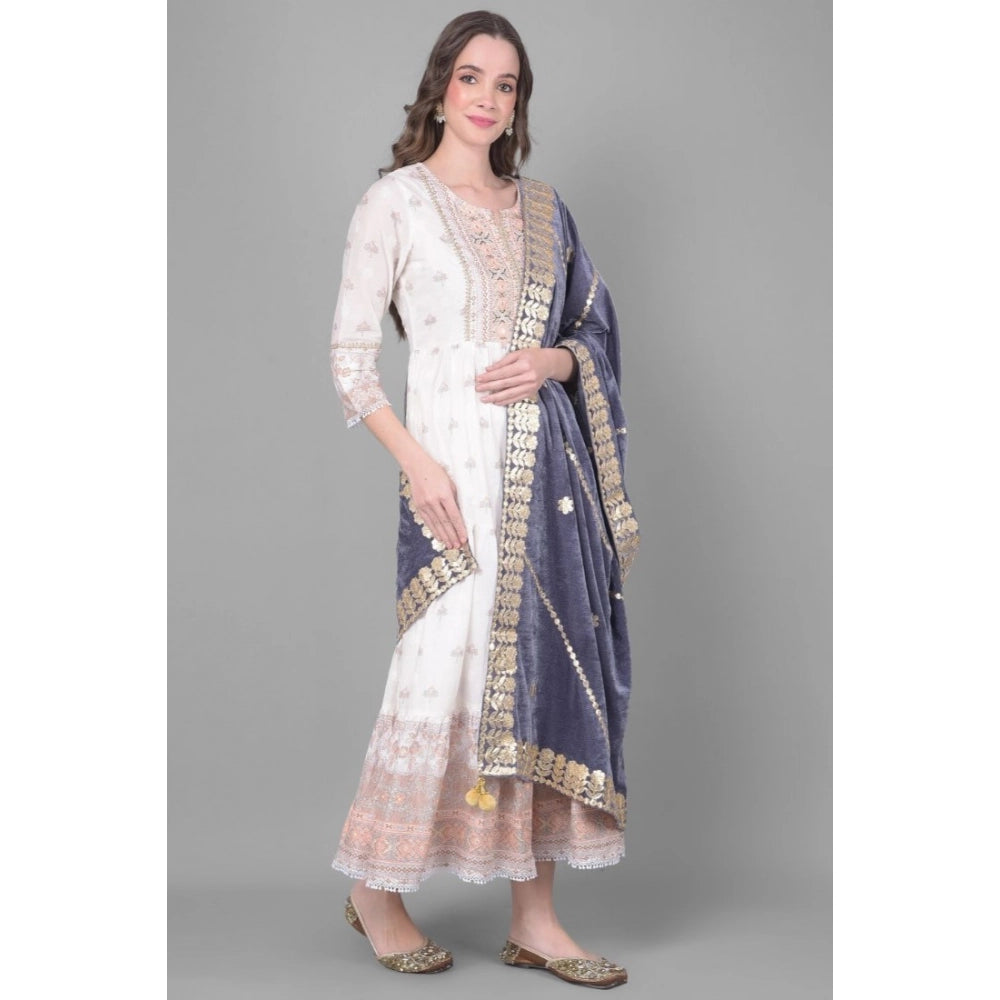 Women's Velvet Gotta Patti Dupatta (Grey, Length: 2.25 to 2.50 Mtr)