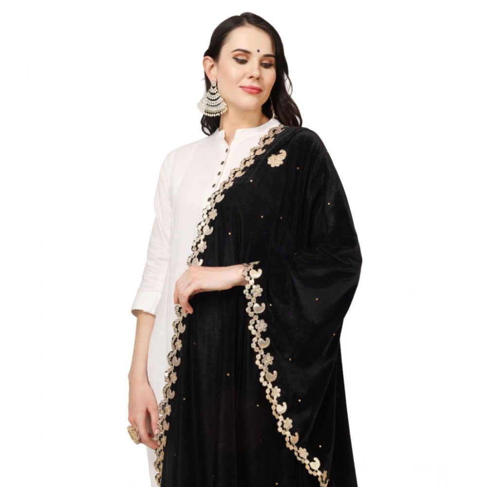 Women's Velvet Gotta Patti Dupatta (Black, Length: 2.25 to 2.50 Mtr)