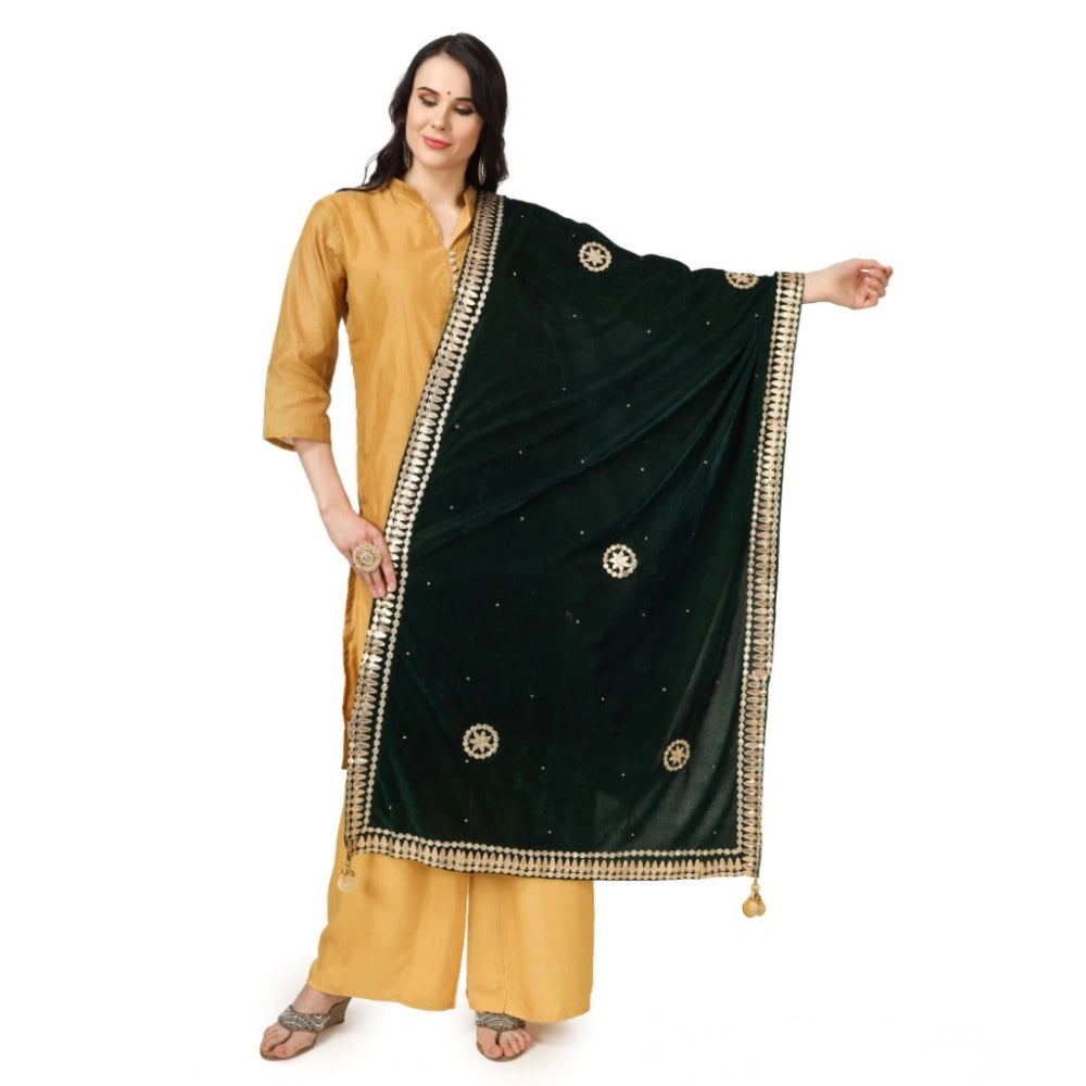 Women's Velvet Gotta Patti Dupatta (Green, Length: 2.25 to 2.50 Mtr)