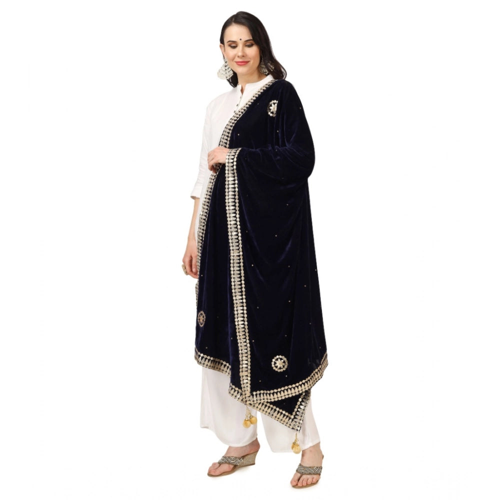 Women's Velvet Gotta Patti Dupatta (Blue, Length: 2.25 to 2.50 Mtr)