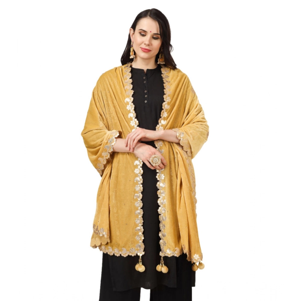 Women's Velvet Gotta Patti Dupatta (Yellow, Length: 2.25 to 2.50 Mtr)