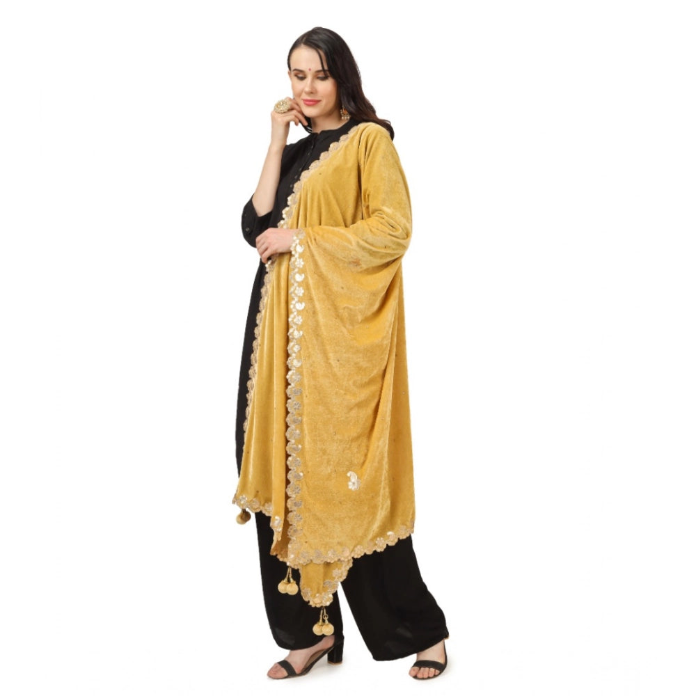 Women's Velvet Gotta Patti Dupatta (Yellow, Length: 2.25 to 2.50 Mtr)