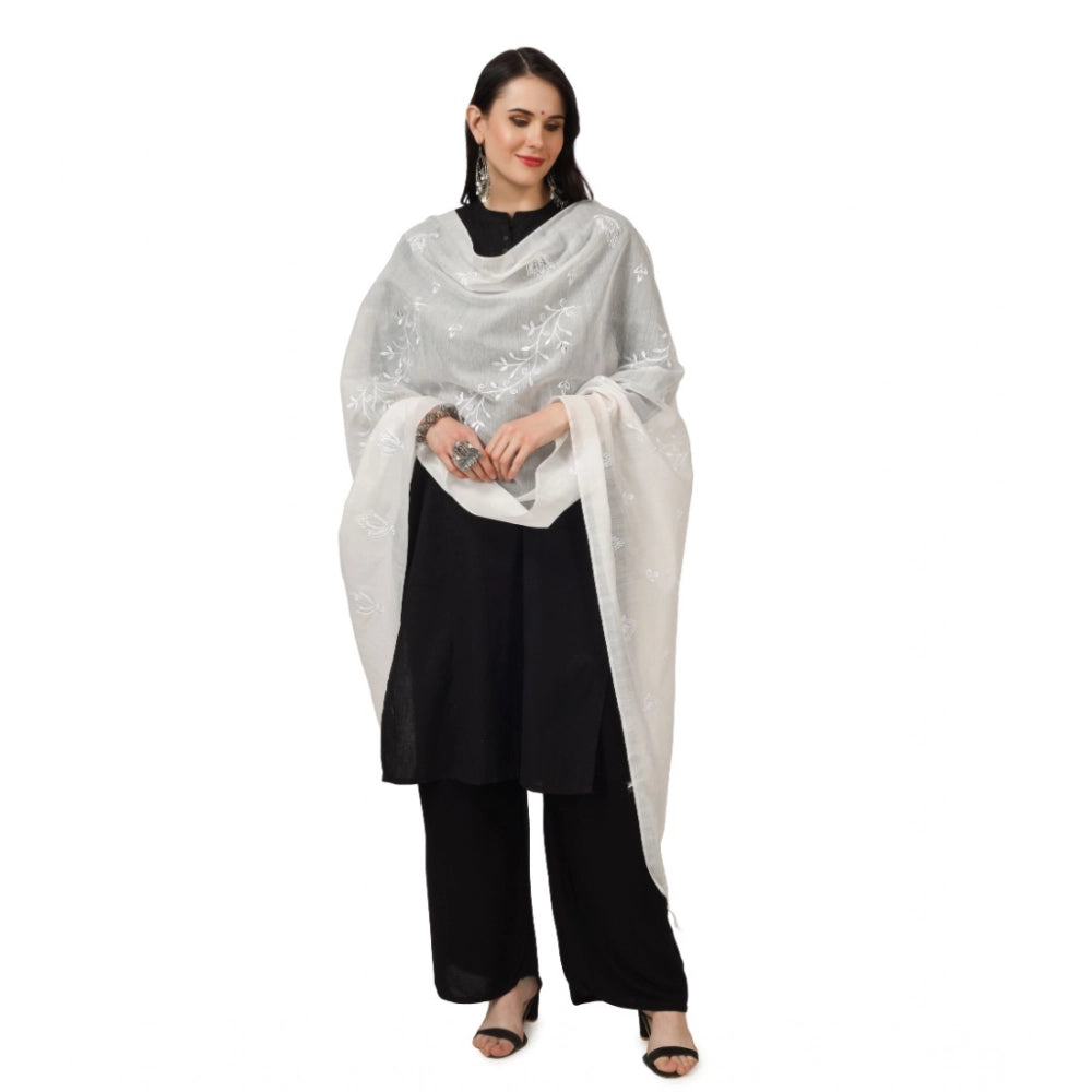Women's Cotton Embroidered Dupatta (White, Length: 2.25 to 2.50 Mtr)