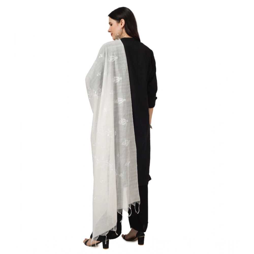 Women's Cotton Embroidered Dupatta (White, Length: 2.25 to 2.50 Mtr)