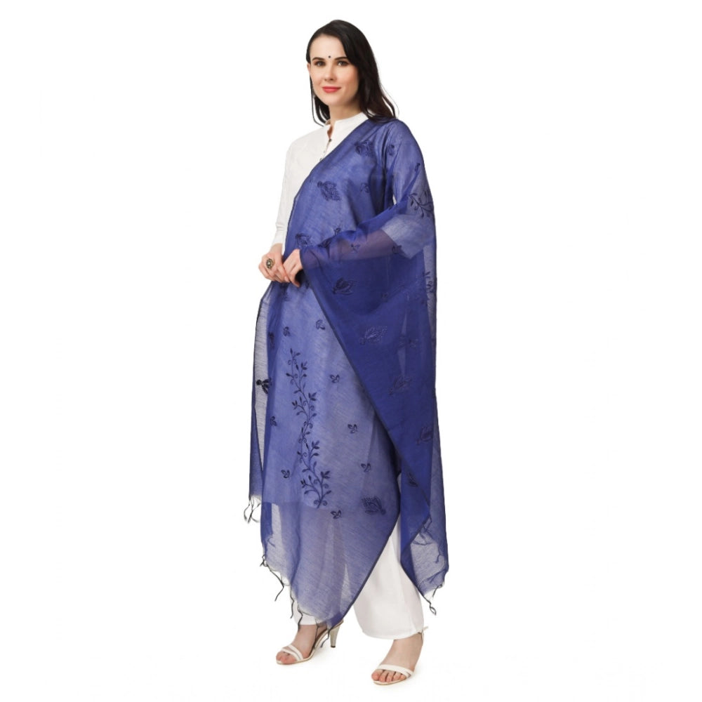 Women's Cotton Embroidered Dupatta (Blue, Length: 2.25 to 2.50 Mtr)