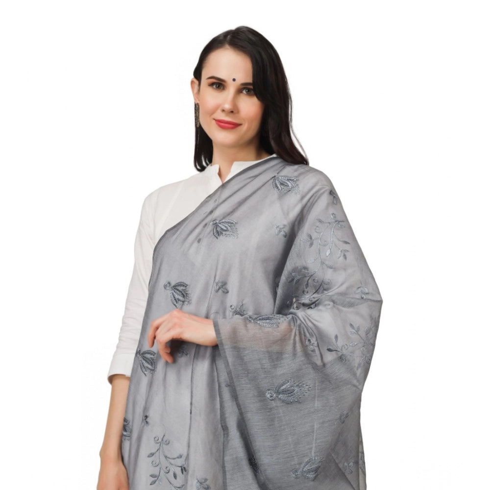 Women's Cotton Embroidered Dupatta (Grey, Length: 2.25 to 2.50 Mtr)