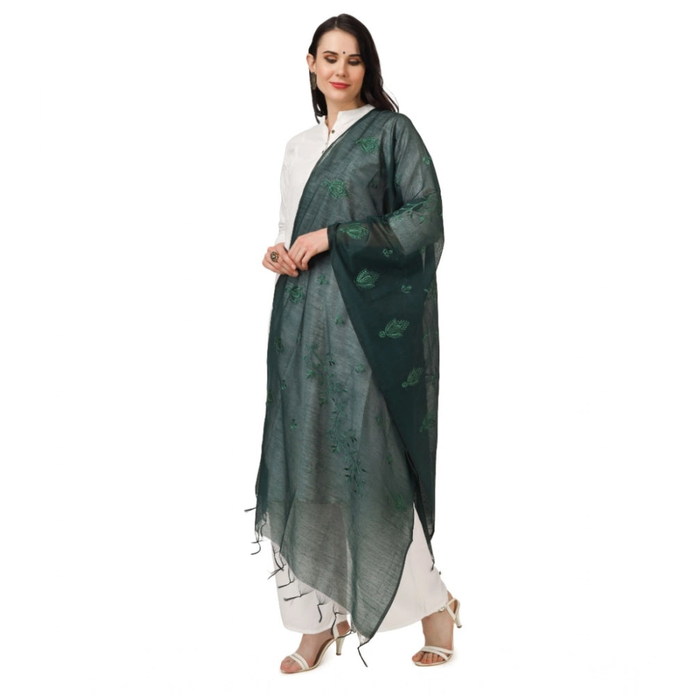 Women's Cotton Embroidered Dupatta (Green, Length: 2.25 to 2.50 Mtr)