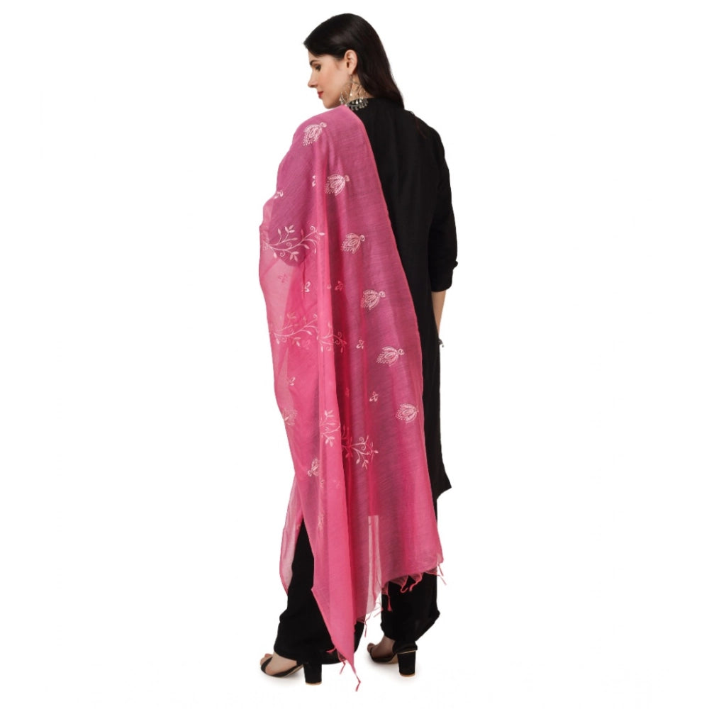 Women's Cotton Embroidered Dupatta (Pink, Length: 2.25 to 2.50 Mtr)