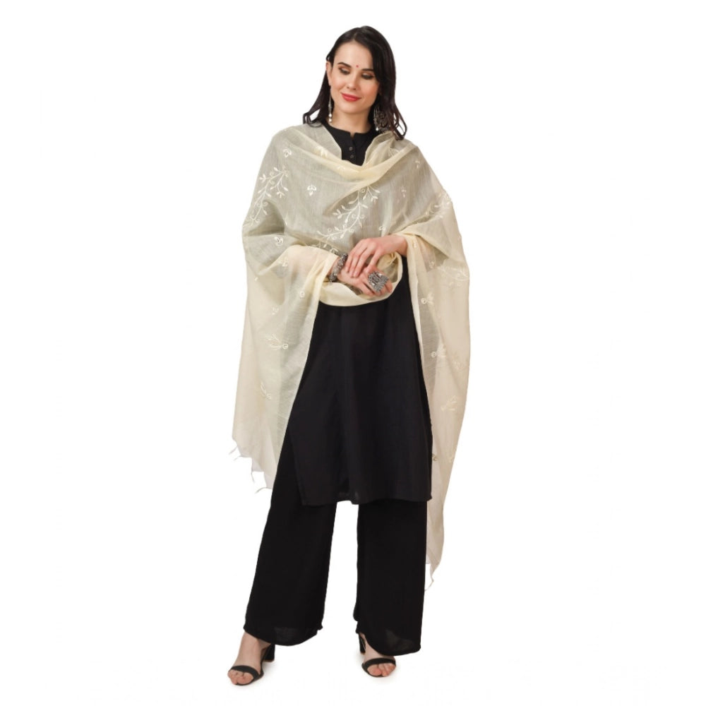 Women's Cotton Embroidered Dupatta (Off-White, Length: 2.25 to 2.50 Mtr)