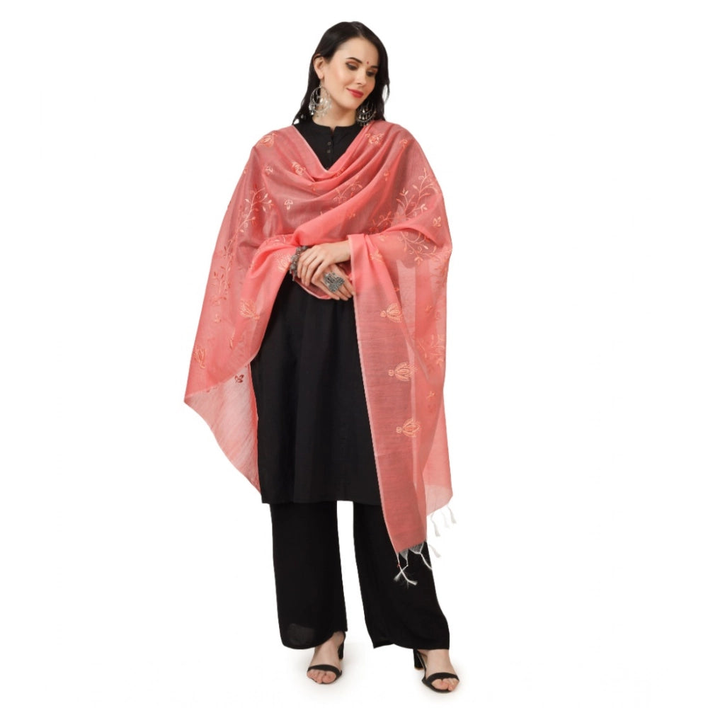 Women's Cotton Embroidered Dupatta (Peach, Length: 2.25 to 2.50 Mtr)