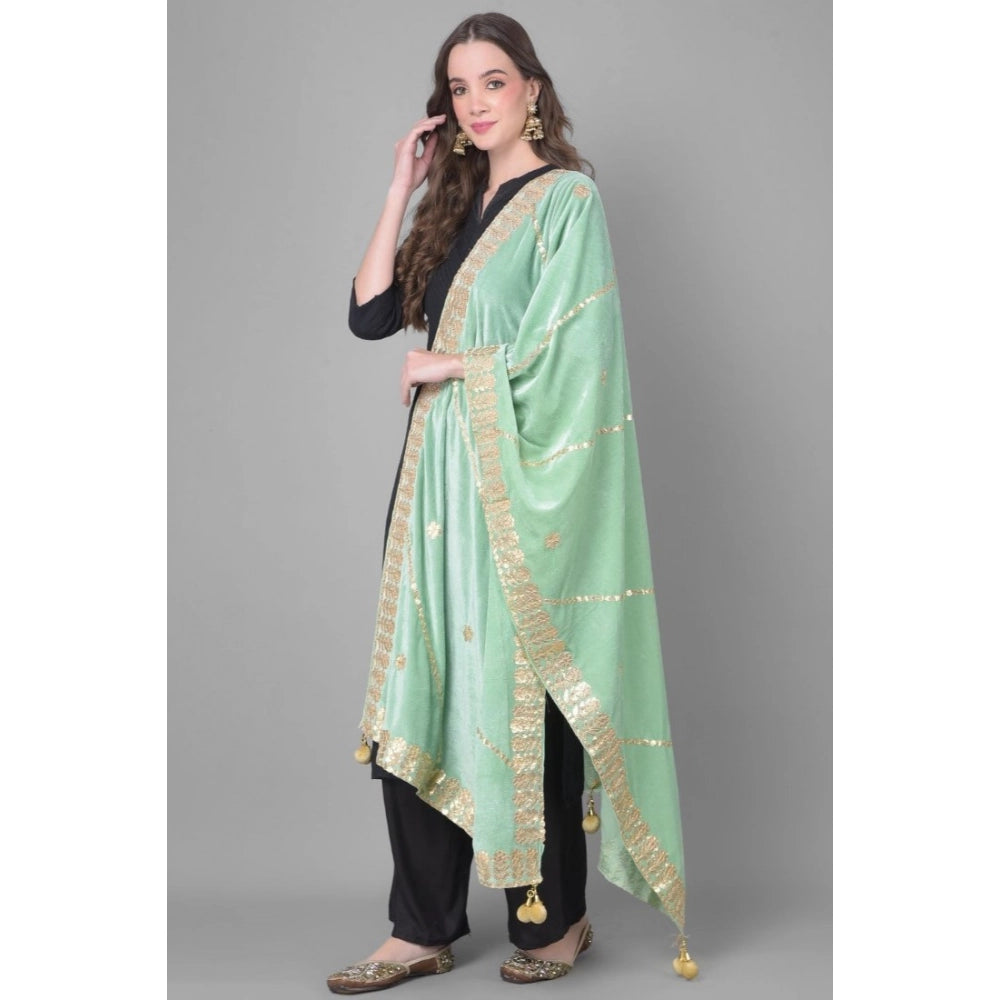 Women's Velvet Gotta Patti Dupatta (Sea Green, Length: 2.25 to 2.50 Mtr)