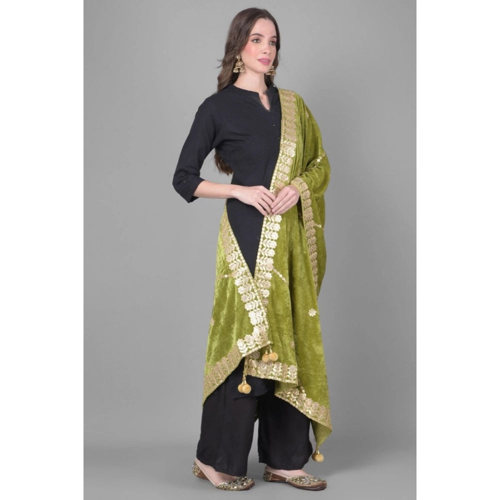 Women's Velvet Gotta Patti Dupatta (Olive, Length: 2.25 to 2.50 Mtr)