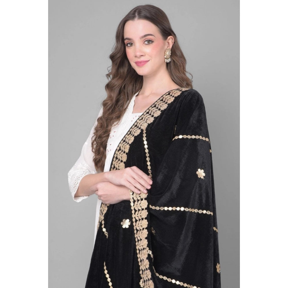 Women's Velvet Gotta Patti Dupatta (Black, Length: 2.25 to 2.50 Mtr)