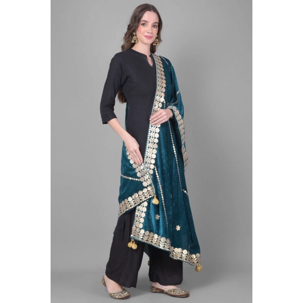 Women's Velvet Gotta Patti Dupatta (Teal, Length: 2.25 to 2.50 Mtr)