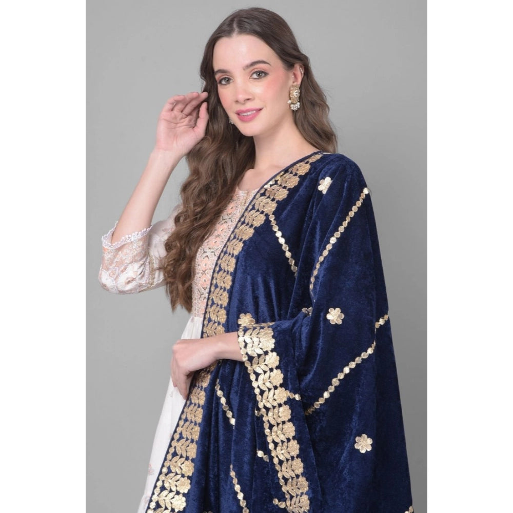 Women's Velvet Gotta Patti Dupatta (Navy, Length: 2.25 to 2.50 Mtr)