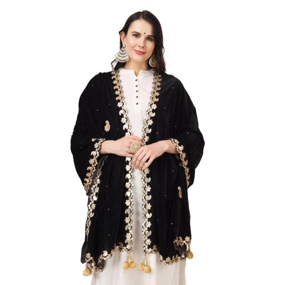 Women's Velvet Gotta Patti Dupatta (Black, Length: 2.25 to 2.50 Mtr)