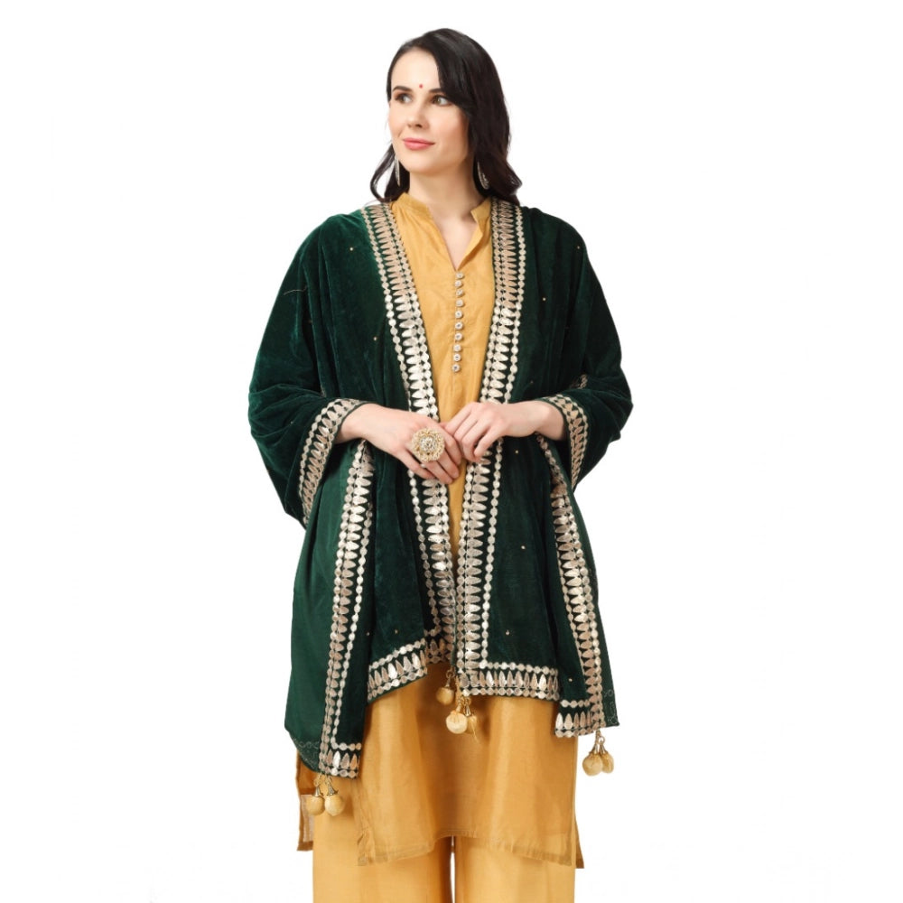 Women's Velvet Gotta Patti Dupatta (Green, Length: 2.25 to 2.50 Mtr)