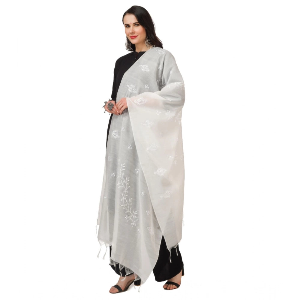 Women's Cotton Embroidered Dupatta (White, Length: 2.25 to 2.50 Mtr)