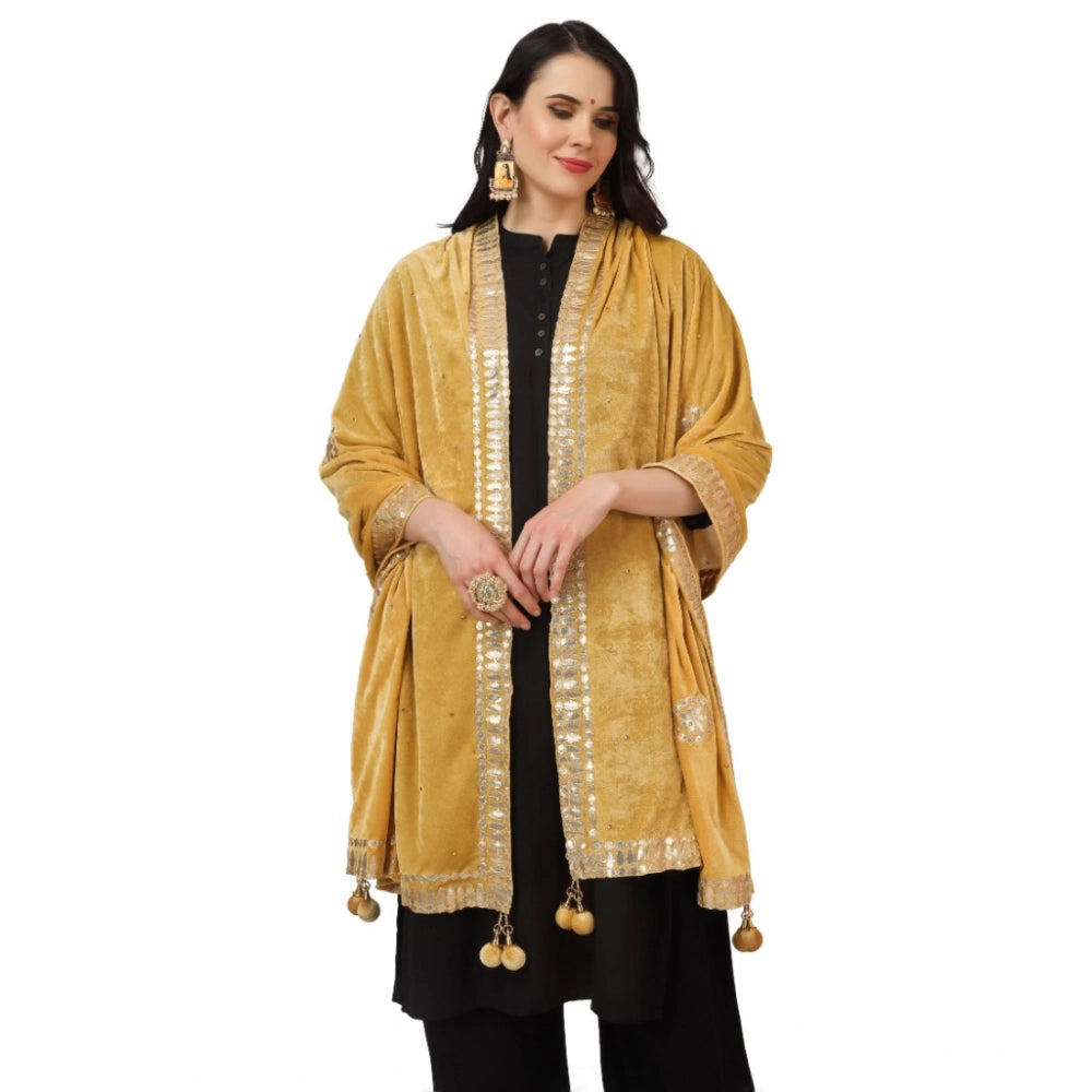 Women's Velvet Gotta Patti Dupatta (Yellow, Length: 2.25 to 2.50 Mtr)