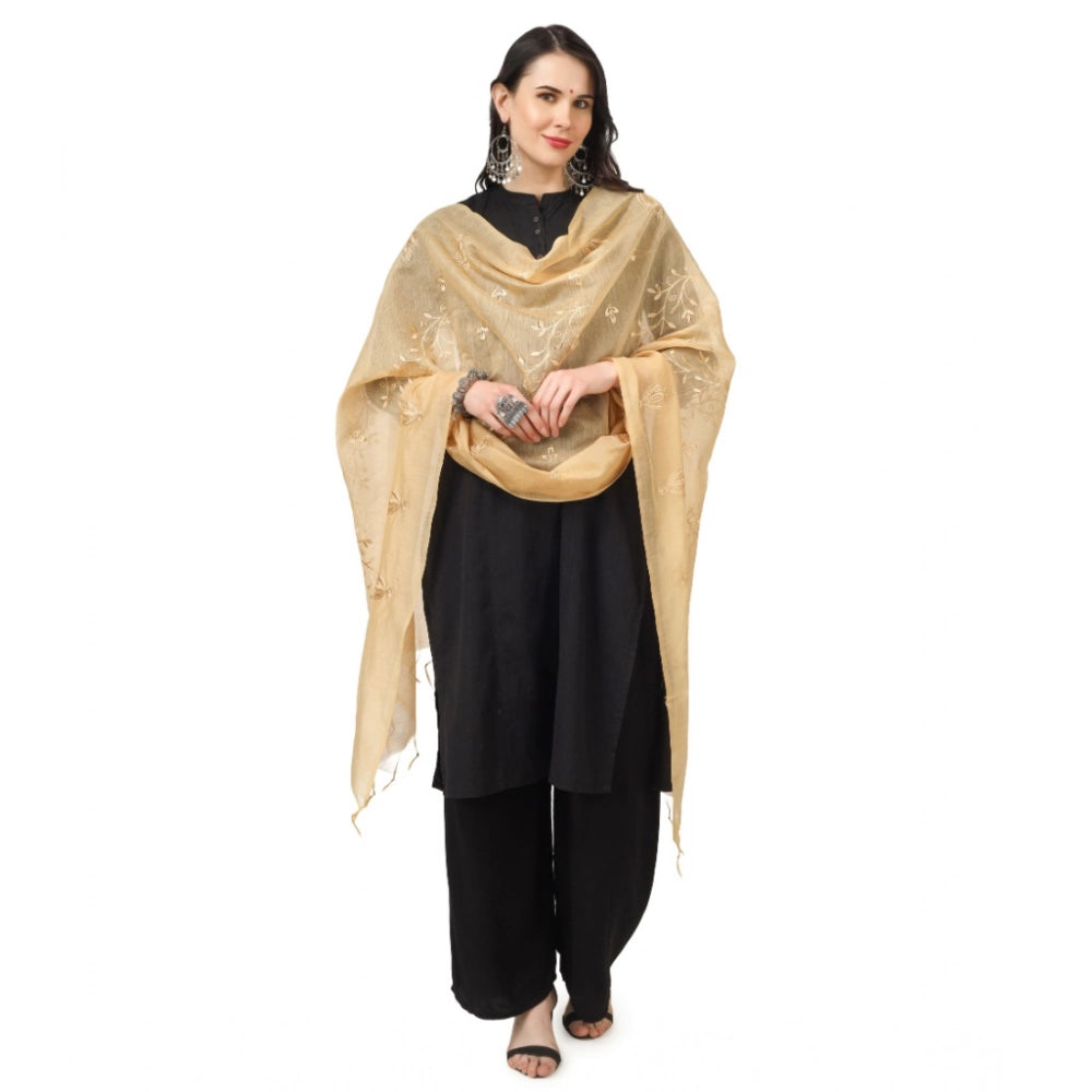 Women's Cotton Embroidered Dupatta (Gold, Length: 2.25 to 2.50 Mtr)