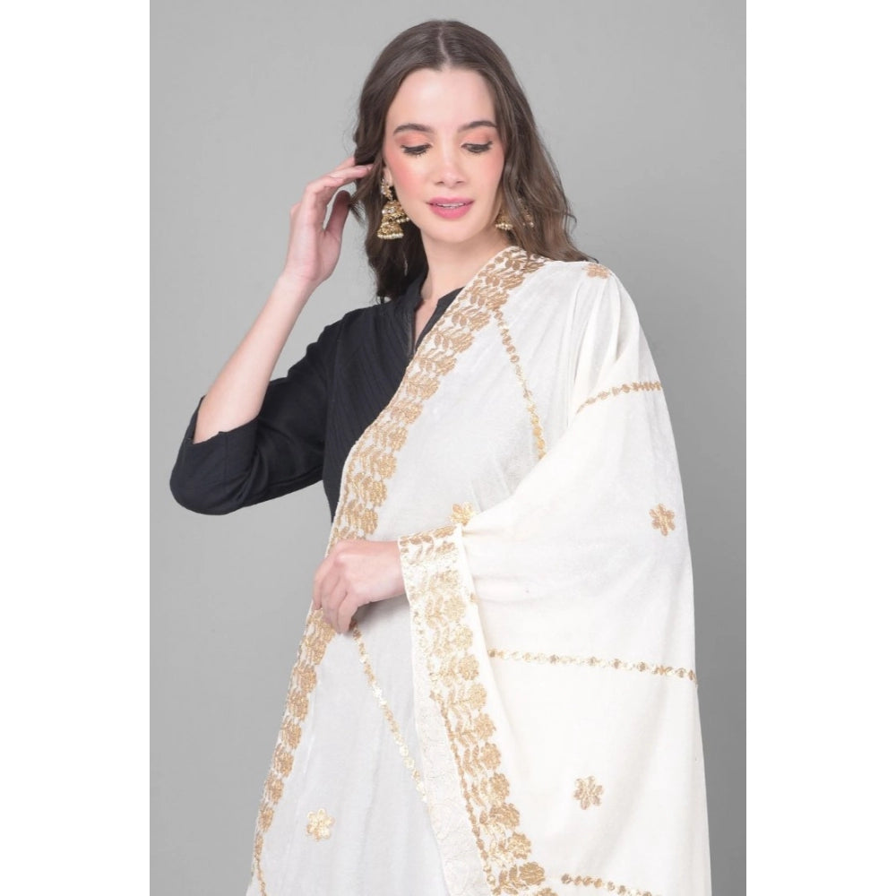 Women's Velvet Gotta Patti Dupatta (White, Length: 2.25 to 2.50 Mtr)